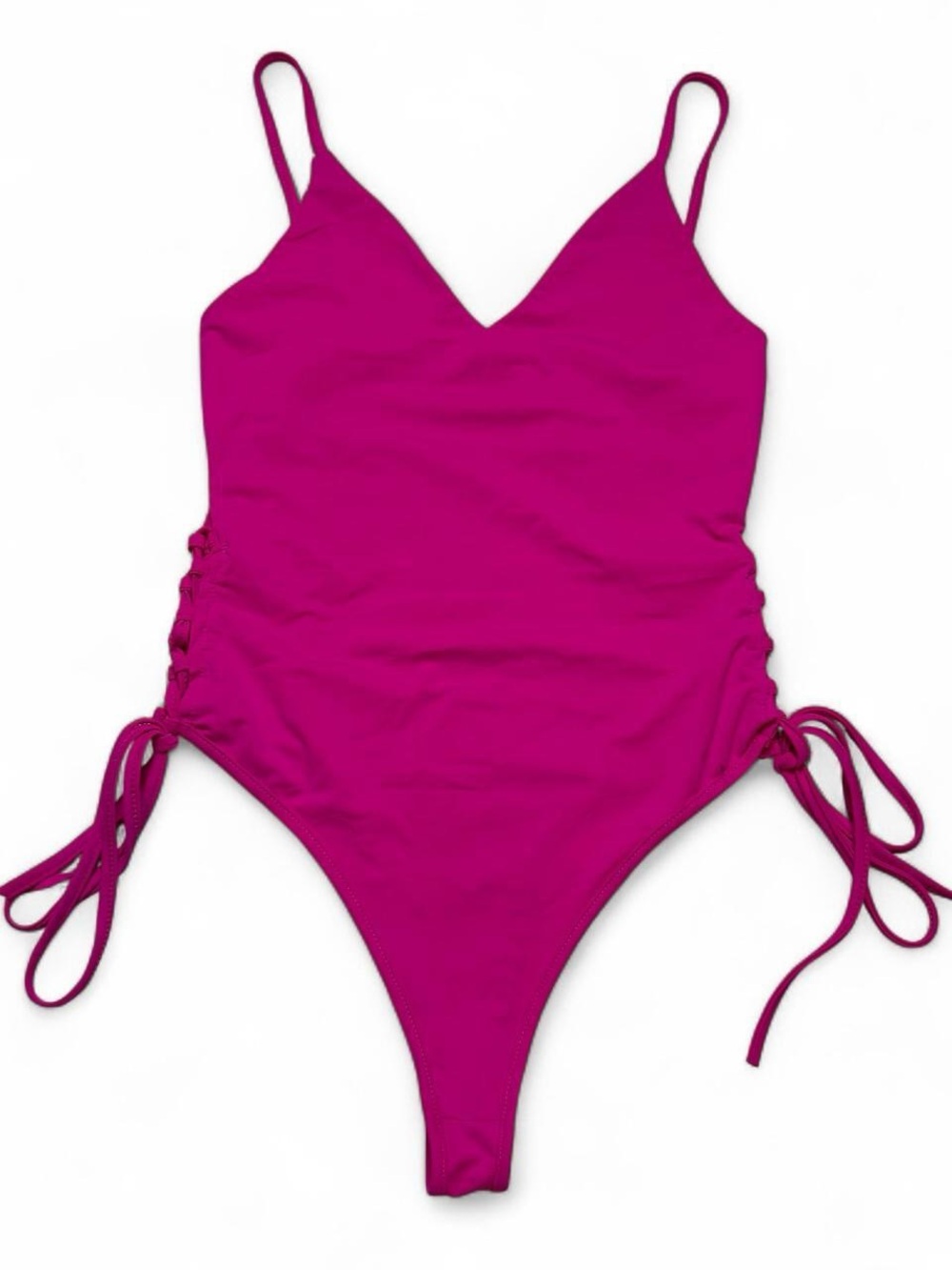 Daisy Magenta Hot Pink One Piece Swimsuit Bodysuit with tie Sides Size L